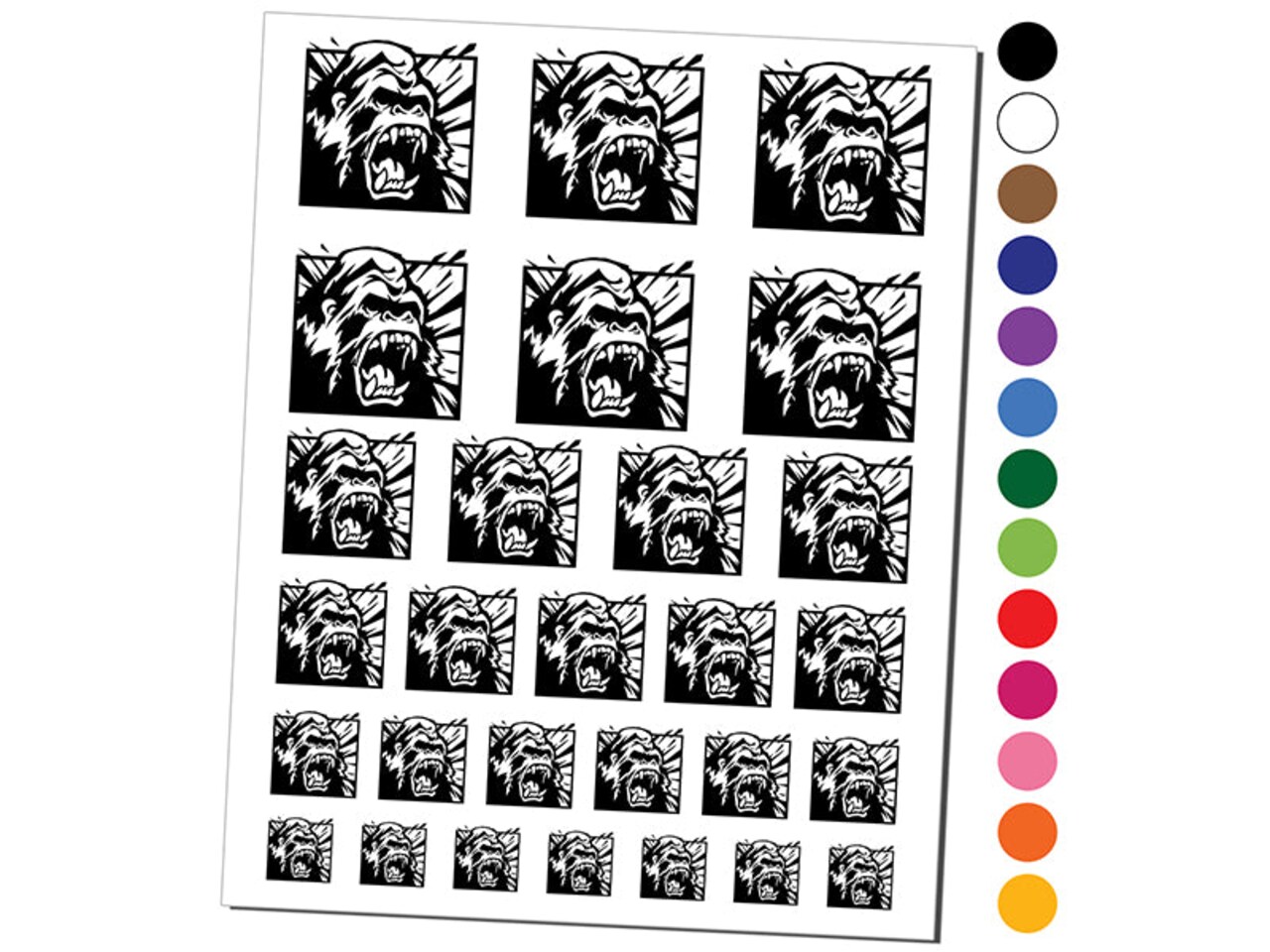 Angry Roaring Silverback Gorilla Temporary Tattoo Water Resistant Fake Body Art Set Collection